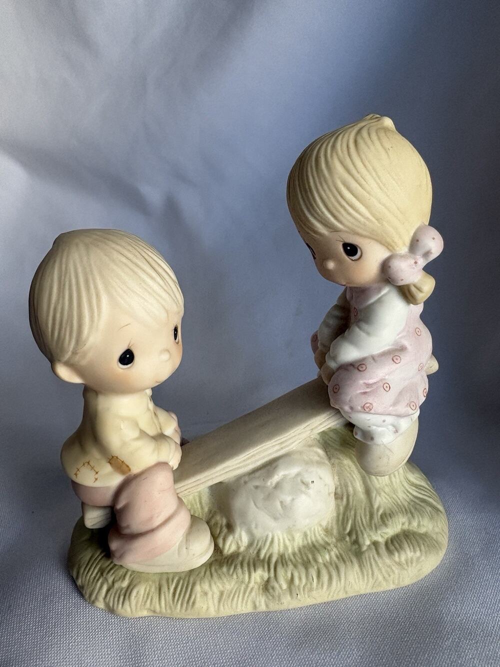 Precious Moments Hand Painted Porcelain Boy Girl Seesaw Figurine 1977